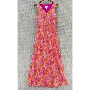 CDC Caren Desiree Company Maxi Dress 14 Orange Pink Sleeveless Lined Abstract